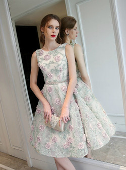 In Stock:Ship in 48 hours Green Organza Flower Homecoming Dress