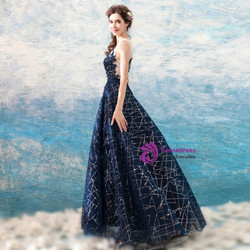 In Stock:Ship in 48 hours Blue Tulle Sequins Prom Dress