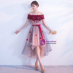 In Stock:Ship in 48 hours Pink Off The Shoulder Tulle Hi Lo Dress