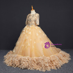 Champagne Short Sleeve Tulle Appliques Flower Girl Dress