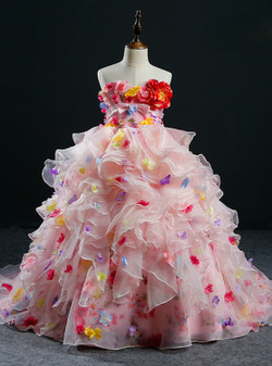 Ball Gown Pink Strapless Tulle Flower Girl Dress