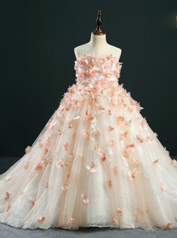 Ball Gown Yellow Tulle Appliques Flower Girl Dress