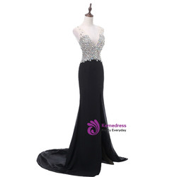 In Stock:Ship in 48 hours Black Chiffon Mermaid V-neck Prom Dress