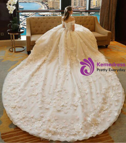 Luxury White Ball Gown Off The Shoulder Lace Appliques Wedding Dress