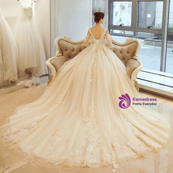 In Stock:Ship in 48 hours Ball Gown Backless Long Sleeve Wedding Dress