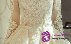 In Stock:Ship in 48 hours Long Sleeve Backless Appliques Wedding Dress