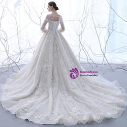 In Stock:Ship in 48 hours White Long Sleeve Tulle Wedding Dress