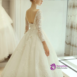 In Stock:Ship in 48 hours Long Sleeve Backless Tulle Wedding Dress