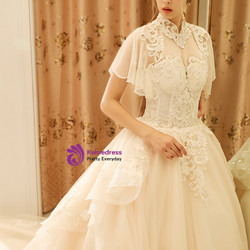 In Stock:Ship in 48 hours High Neck Backless Tulle Wedding Dress