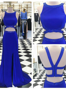 Two Piece Royal Blue Mermaid Chiffon Long Evening Dress Two Piece Royal Blue Mermaid Chiffon Long Evening Dress