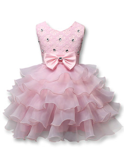 In Stock:Ship in 48 hours Pink Organza Lace Flower Girl Dress