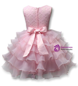 In Stock:Ship in 48 hours Pink Organza Lace Flower Girl Dress