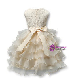 In Stock:Ship in 48 hours Yellow Organza Lace Flower Girl Dress