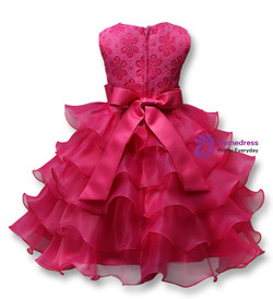In Stock:Ship in 48 hours Fuchsia Organza Lace Flower Girl Dress