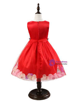In Stock:Ship in 48 hours Red Flower Tulle Flower Girl Dress