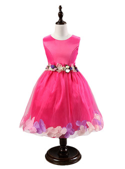 In Stock:Ship in 48 hours Fuchsia Flower Tulle Flower Girl Dress
