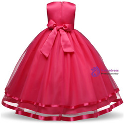 In Stock:Ship in 48 hours Fuchsia Tulle Floor Length Flower Girl Dress