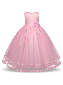 In Stock:Ship in 48 hours Pink Tulle Floor Length Flower Girl Dress