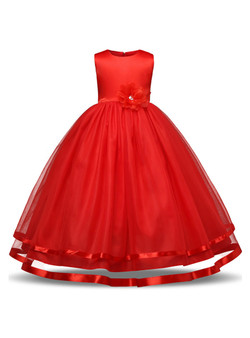 In Stock:Ship in 48 hours Red Tulle Floor Length Flower Girl Dress