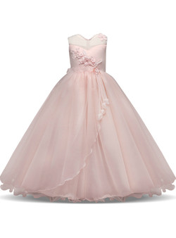 In Stock:Ship in 48 hours Pink Tulle Appliques Flower Girl Dress