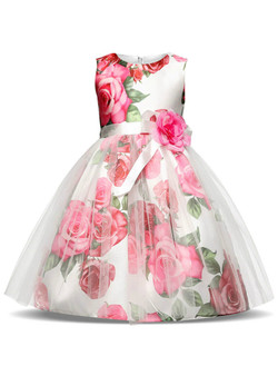 In Stock:Ship in 48 hours Print White Tulle Flower Girl Dress
