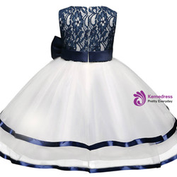 In Stock:Ship in 48 hours Blue Lace White Tulle Flower Girl Dress