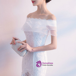 In Stock:Ship in 48 hours White Lace Mermaid Off Th Shoulder Homecoming Dress