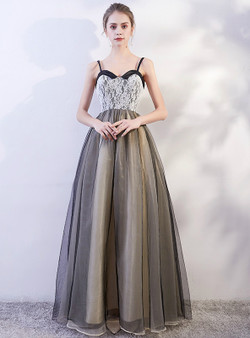 In Stock:Ship in 48 hours Tulle Spaghetti Straps Prom Dress