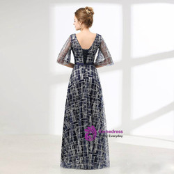 Blue Bling Bling Sequins Backless Floor Length Prom Dress