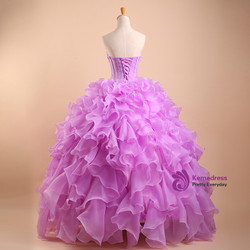 Purple Sweetheart Ball Gown Applique Top Beaded Backless Long Quinceanera Dresses