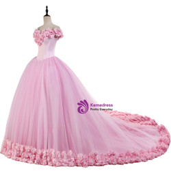 Off the Shoulder Sweet 16 Dress Pink 3D Flowers Tulle Quinceanera Dresses