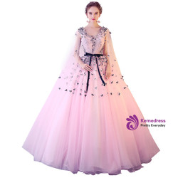 In Stock:Ship in 48 hours Pink Ready To Ship Pink Tulle V-neck Quinceanera Dresses