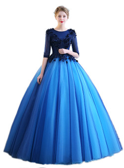 In Stock:Ship in 48 hours Ready To Ship Blue Short Sleeve Ball Gown Dress