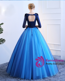 In Stock:Ship in 48 hours Ready To Ship Blue Short Sleeve Ball Gown Dress