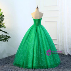 Ball Gown Green Tulle Sweetheart Crystal Quinceanera Dresses