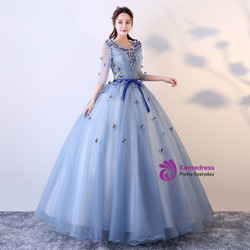 In Stock:Ship in 48 hours Ready To Ship Blue Tulle Long Sleeve Dress