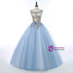 In Stock:Ship in 48 hours Ready To Ship Blue Print Ball Gown Dress