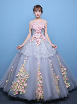 In Stock:Ship in 48 hours Ready To Ship Blue Tulle Appliques Quinceanera Dresses