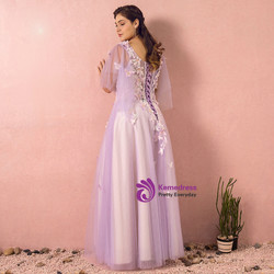 Plus Size Purple Tulle With Butterfly Backless Prom Dress