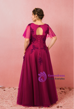 Plus Size Burgundy V-neck Tulle Appliques Prom Dress Plus Size Burgundy V-neck Tulle Appliques Prom Dress