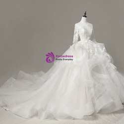 Ball Gown Ivory Tulle Long Sleeve Backless Wedding Dress