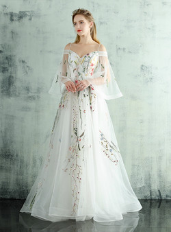 In Stock:Ship in 48 hours Ready To Ship White Print Straps Wedding Dress