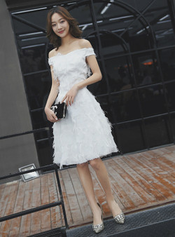 In Stock:Ship in 48 hours Ready To Ship Short Off The Shoulder Wedding Dress