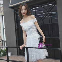 In Stock:Ship in 48 hours Ready To Ship Short Off The Shoulder Wedding Dress
