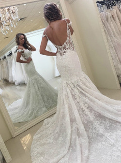 Straps White Lace Mermaid Lace Backless Long Bridal Dress