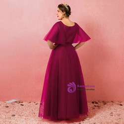 Plus Size Tulle Burgundy Floor Length Prom Dress