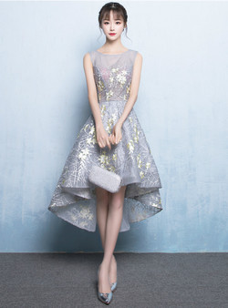 In Stock:Ship in 48 hours Ready To Ship Gray Hi Lo Prom Dress