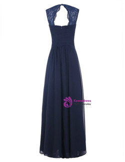Navy Blue Chiffon Floor Length A-Line Bridesmaid Dress