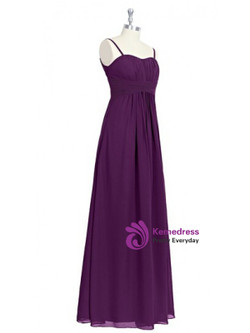 Spaghetti Straps Purple Chiffon Backless Bridesmaid Dress