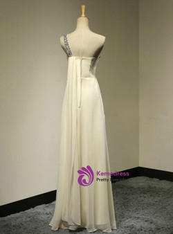 One Shoulder A-Line Crystals Beadings Long Floor Length Chiffon Bridesmaid Dress